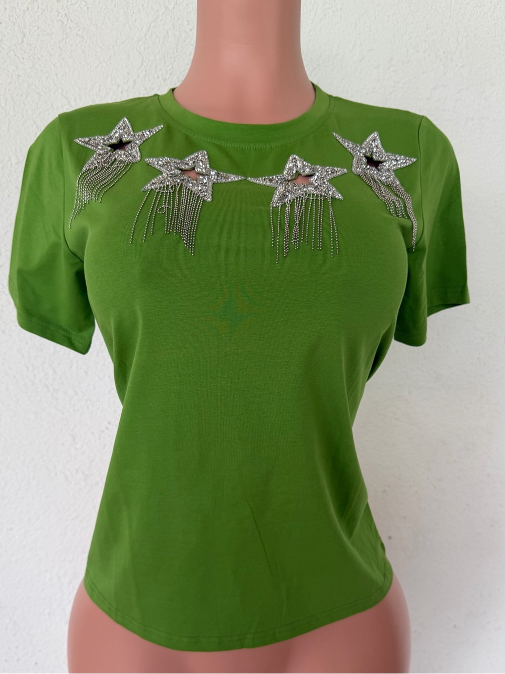 Embellished Star Fringe Green Women's T-Shirt